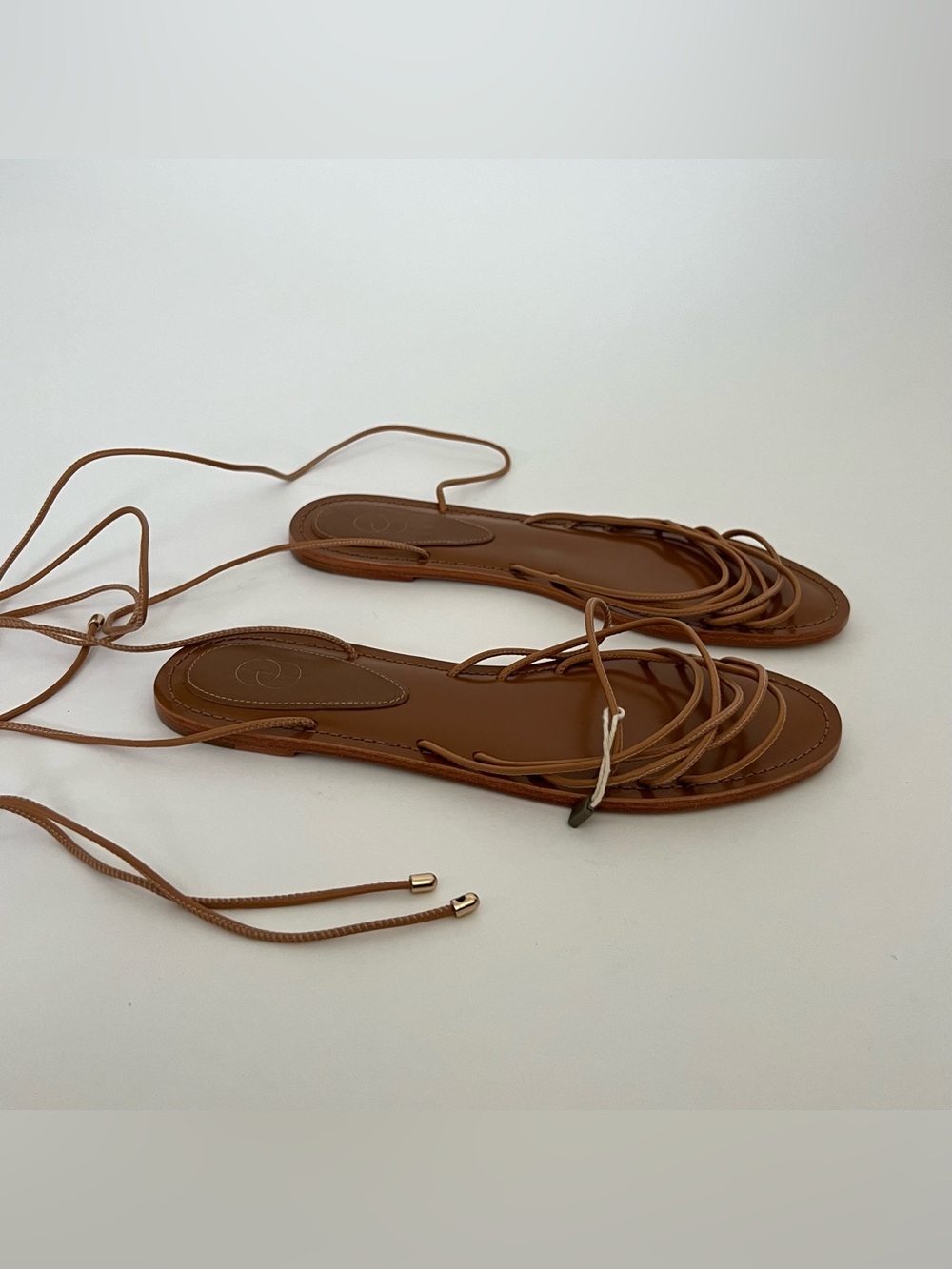 Porte & Paire 100% Leather Brown Tan Lace Up Strappy sandal